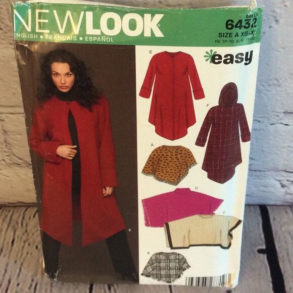New Look Pattern #6432 UnCut Coat w/Optional Hood Capes Poncho Capelets Sz XS-XL - Picture 1 of 3